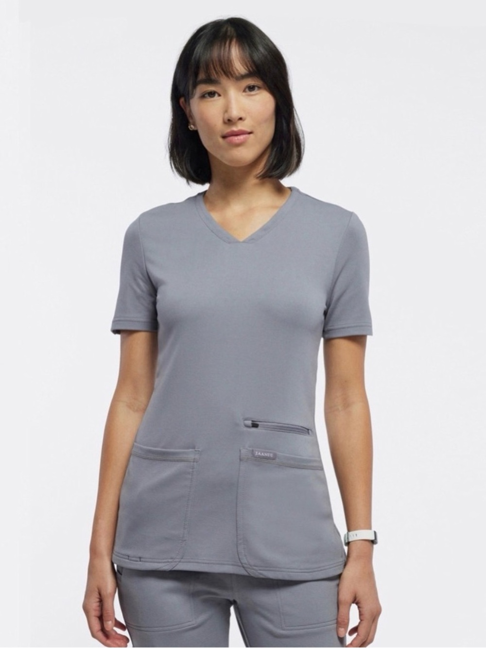 Jaanuu Women's Gray V-Neck 4 Pocket Scrub Top